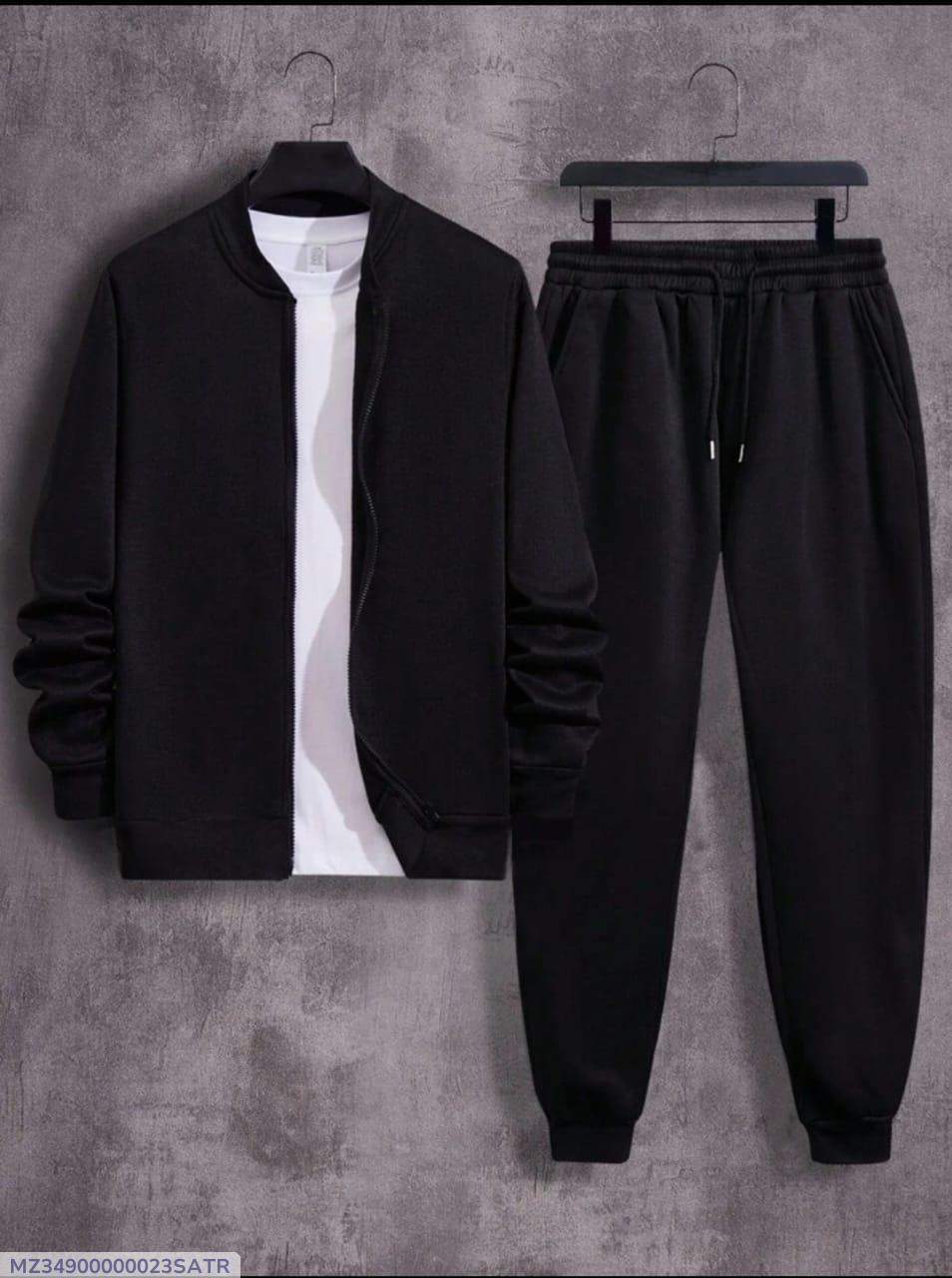 2pc mens Fleece Plain Zipper Tracksuit