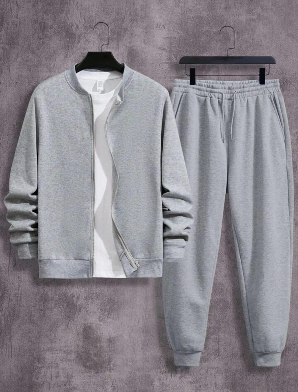 2pc mens Fleece Plain Zipper Tracksuit