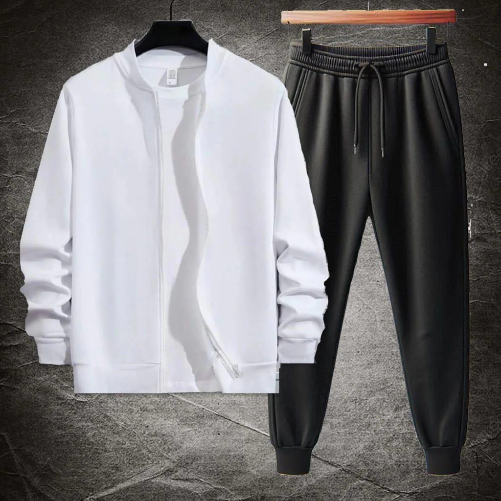 2pc mens Fleece Plain Zipper Tracksuit