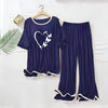 2 Pcs Heart Printed Printed Fleece Night Suit for Women